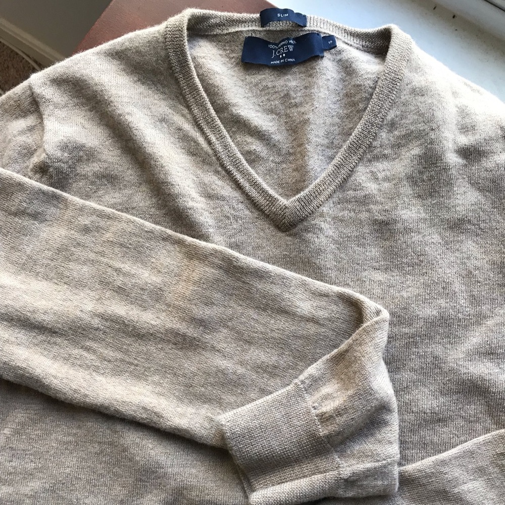 J Crew 100% Merino wool v neck sweater camel